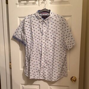 Johnston & Murphy White and Blue Shark Print Shirt